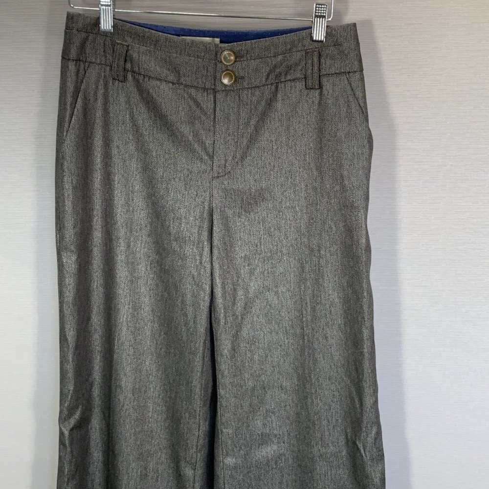 Anthropologie Elevenses Pants Womens 6 Gray Metallic Dress Flat Front Pockets
